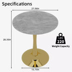 JVNOXK Table basse ronde dorée 27,6, style moderne du milieu du siècle avec plateau effet marbre texturé gris clair pour 2 à 4 personnes