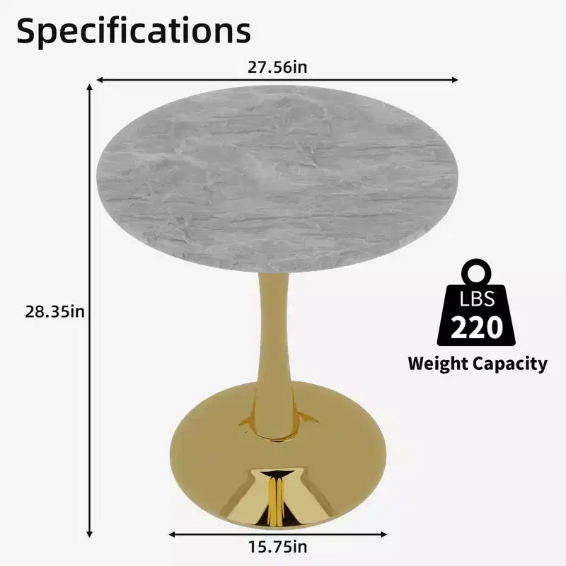 JVNOXK Table basse ronde dorée 27,6, style moderne du milieu du siècle avec plateau effet marbre texturé gris clair pour 2 à 4 personnes