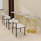 JVNOXK Table basse ronde dorée 27,6, style moderne du milieu du siècle avec plateau effet marbre texturé gris clair pour 2 à 4 personnes