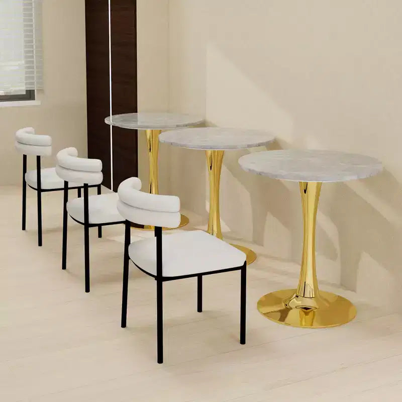JVNOXK Table basse ronde dorée 27,6, style moderne du milieu du siècle avec plateau effet marbre texturé gris clair pour 2 à 4 personnes