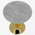 JVNOXK Table basse ronde dorée 27,6, style moderne du milieu du siècle avec plateau effet marbre texturé gris clair pour 2 à 4 personnes