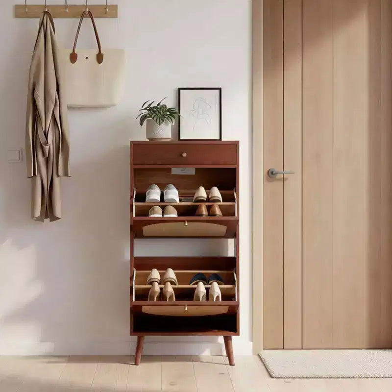 Karl Home Rattan Panel 1 Drawer 2 Flip-Drawer Shoe Cabinet Particleboard 21.26 W