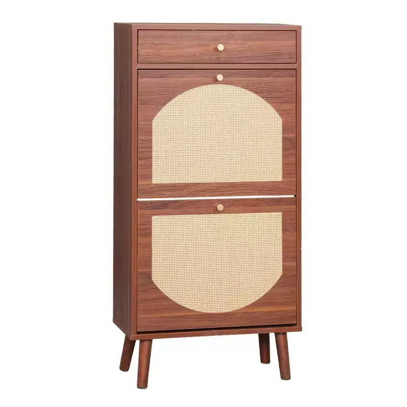 Karl Home Rattan Panel 1 Drawer 2 Flip-Drawer Shoe Cabinet Particleboard 21.26 W