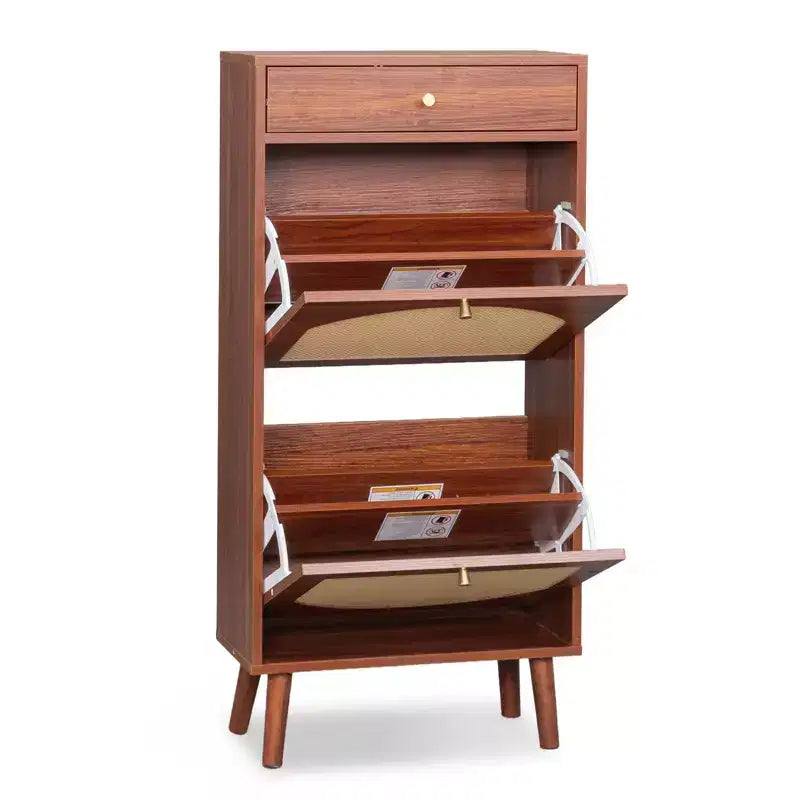Karl Home Rattan Panel 1 Drawer 2 Flip-Drawer Shoe Cabinet Particleboard 21.26 W