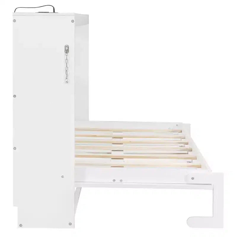 Lit escamotable moderne Luxystar avec motif imprimé tendance, éclairage sous le lit et prise de courant.