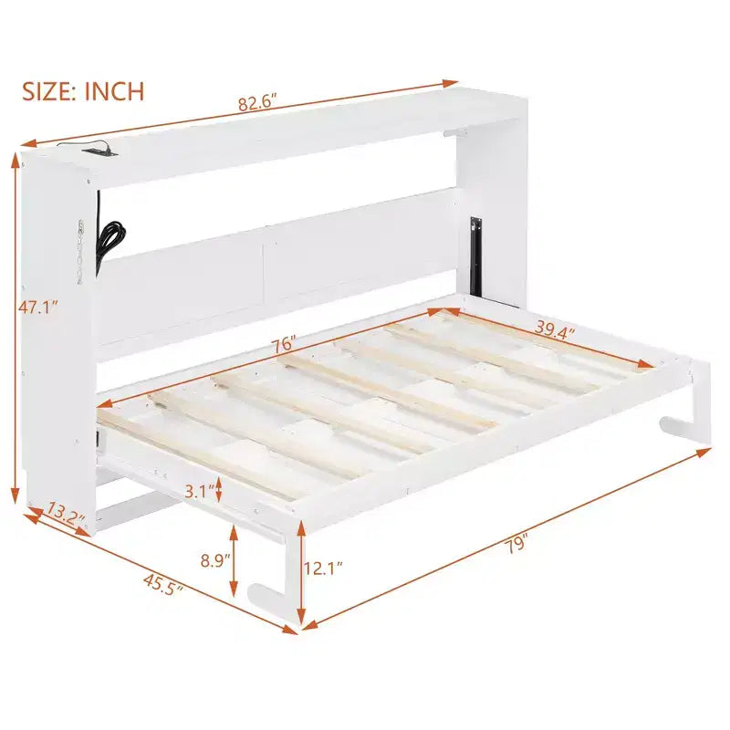 Lit escamotable moderne Luxystar avec motif imprimé tendance, éclairage sous le lit et prise de courant.