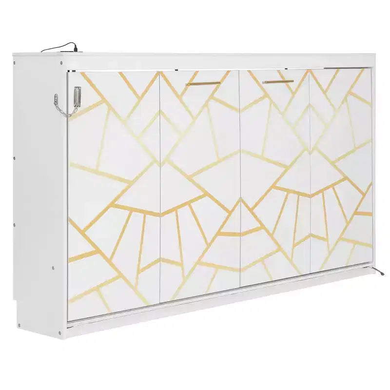 Lit escamotable moderne Luxystar avec motif imprimé tendance, éclairage sous le lit et prise de courant.