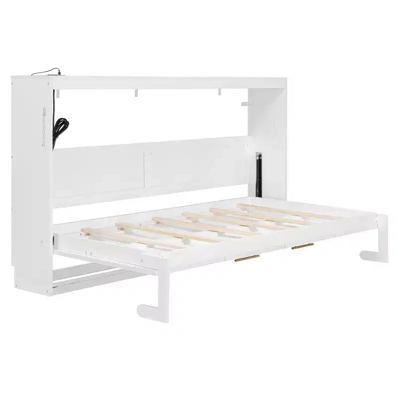Lit escamotable moderne Luxystar avec motif imprimé tendance, éclairage sous le lit et prise de courant.