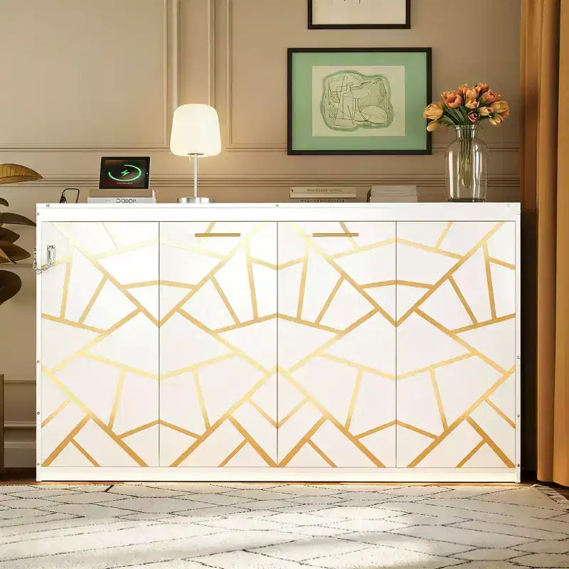 Lit escamotable moderne Luxystar avec motif imprimé tendance, éclairage sous le lit et prise de courant.