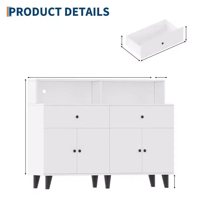 51 in Storage Cabinet with Adjustable Shelves, Wood Coffee Bar Station with Drawers, Freestanding Pantry Cupboard for Kitchen Dining Room