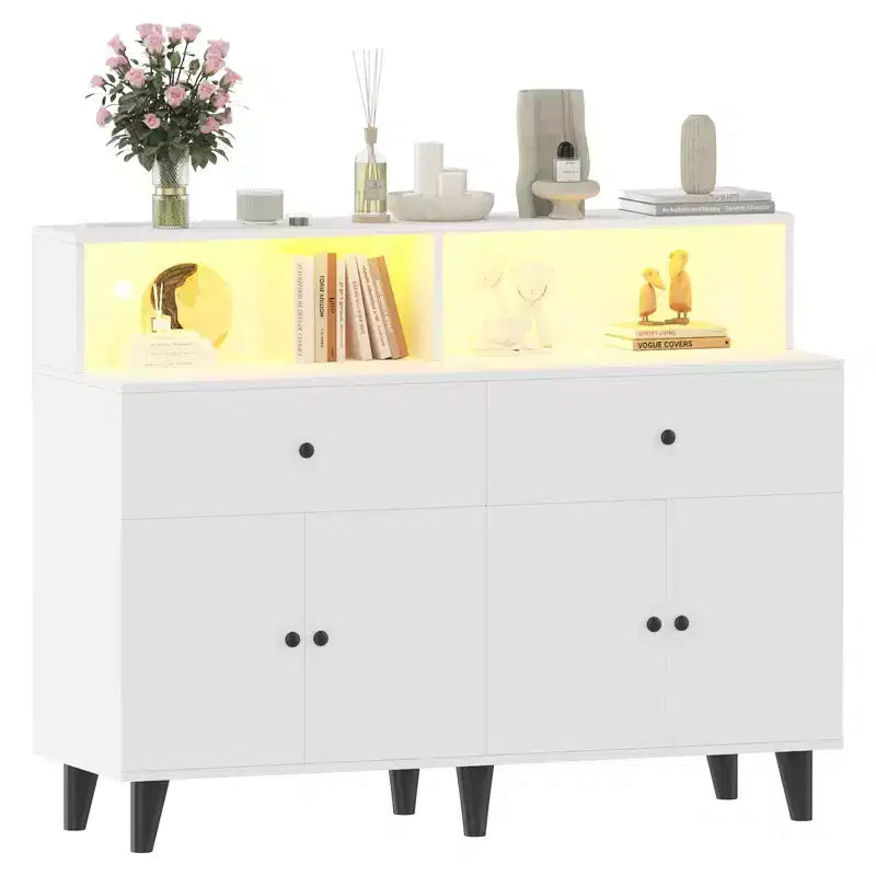 51 in Storage Cabinet with Adjustable Shelves, Wood Coffee Bar Station with Drawers, Freestanding Pantry Cupboard for Kitchen Dining Room