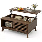 GDFStudio Bogdan Modern Wooden Lift Top Coffee Table with Slatted Sliding Door and Hidden Storage