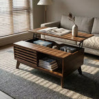 GDFStudio Bogdan Modern Wooden Lift Top Coffee Table with Slatted Sliding Door and Hidden Storage