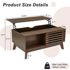 GDFStudio Bogdan Modern Wooden Lift Top Coffee Table with Slatted Sliding Door and Hidden Storage