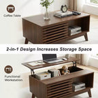GDFStudio Bogdan Modern Wooden Lift Top Coffee Table with Slatted Sliding Door and Hidden Storage
