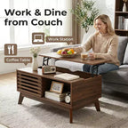 GDFStudio Bogdan Modern Wooden Lift Top Coffee Table with Slatted Sliding Door and Hidden Storage
