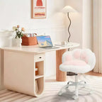 Vanity Chair with Cat Back, Height Adjustable Swivel Chair, Cute Teddy Fabric Rolling Desk Chair for Bedroom Office