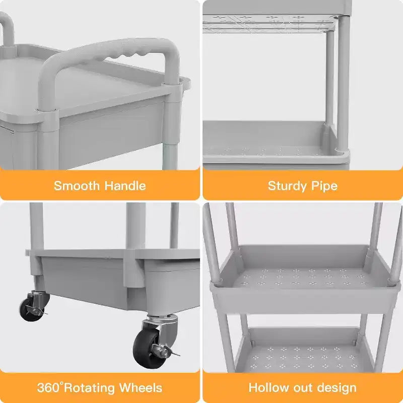 ALUCSET 3 Tier Rolling Utility Cart with Drawer, Plastic Storage Organizer Cart with Wheels, Lockable Caster for Kitchen, Bathroom, Office, Bedroom