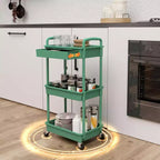 ALUCSET 3 Tier Rolling Utility Cart with Drawer, Plastic Storage Organizer Cart with Wheels, Lockable Caster for Kitchen, Bathroom, Office, Bedroom