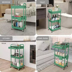 ALUCSET 3 Tier Rolling Utility Cart with Drawer, Plastic Storage Organizer Cart with Wheels, Lockable Caster for Kitchen, Bathroom, Office, Bedroom