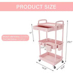 ALUCSET 3 Tier Rolling Utility Cart with Drawer, Plastic Storage Organizer Cart with Wheels, Lockable Caster for Kitchen, Bathroom, Office, Bedroom