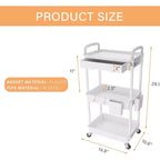 ALUCSET 3 Tier Rolling Utility Cart with Drawer, Plastic Storage Organizer Cart with Wheels, Lockable Caster for Kitchen, Bathroom, Office, Bedroom
