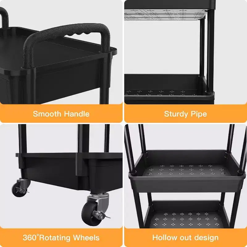 ALUCSET 3 Tier Rolling Utility Cart with Drawer, Plastic Storage Organizer Cart with Wheels, Lockable Caster for Kitchen, Bathroom, Office, Bedroom