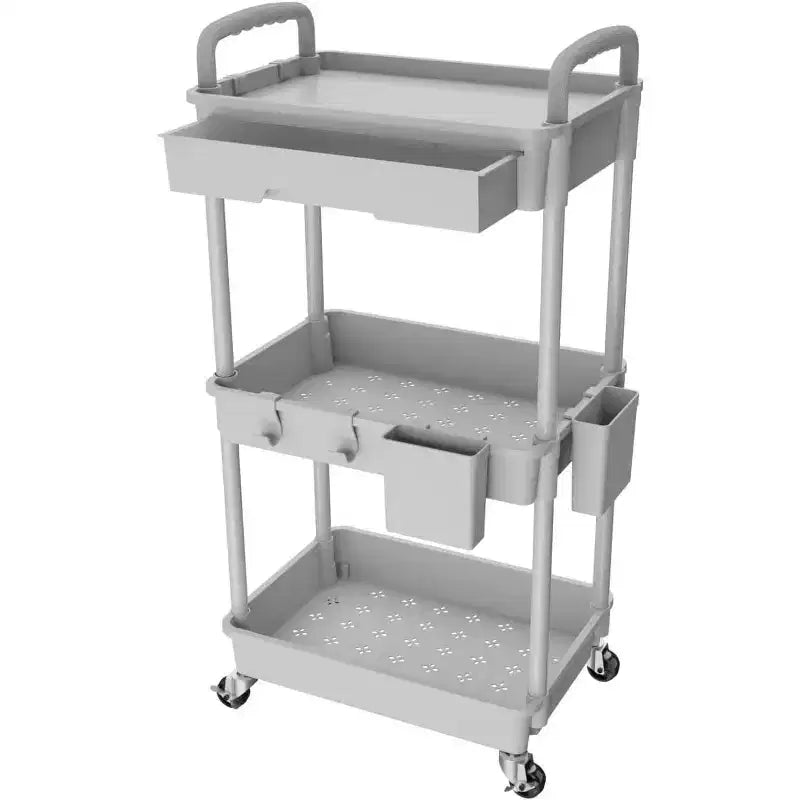 ALUCSET 3 Tier Rolling Utility Cart with Drawer, Plastic Storage Organizer Cart with Wheels, Lockable Caster for Kitchen, Bathroom, Office, Bedroom
