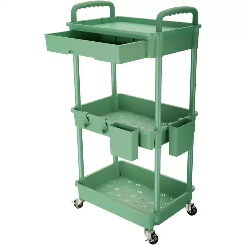 ALUCSET 3 Tier Rolling Utility Cart with Drawer, Plastic Storage Organizer Cart with Wheels, Lockable Caster for Kitchen, Bathroom, Office, Bedroom