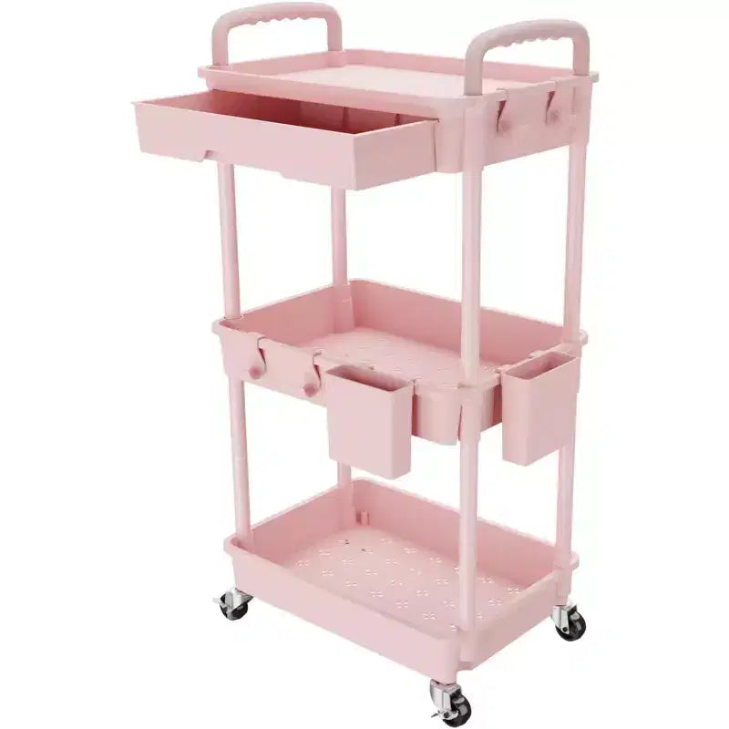 ALUCSET 3 Tier Rolling Utility Cart with Drawer, Plastic Storage Organizer Cart with Wheels, Lockable Caster for Kitchen, Bathroom, Office, Bedroom