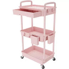 ALUCSET 3 Tier Rolling Utility Cart with Drawer, Plastic Storage Organizer Cart with Wheels, Lockable Caster for Kitchen, Bathroom, Office, Bedroom