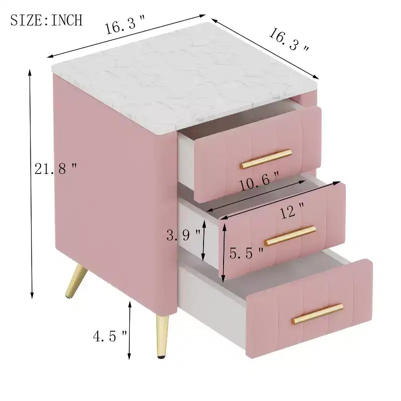 Table de Chevet Capitonnée en Bois Élégante et Fonctionnelle à 3 Tiroirs pour Chambre à Coucher ou Salon