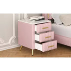 Table de Chevet Capitonnée en Bois Élégante et Fonctionnelle à 3 Tiroirs pour Chambre à Coucher ou Salon