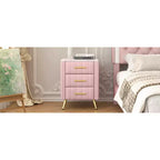 Table de Chevet Capitonnée en Bois Élégante et Fonctionnelle à 3 Tiroirs pour Chambre à Coucher ou Salon