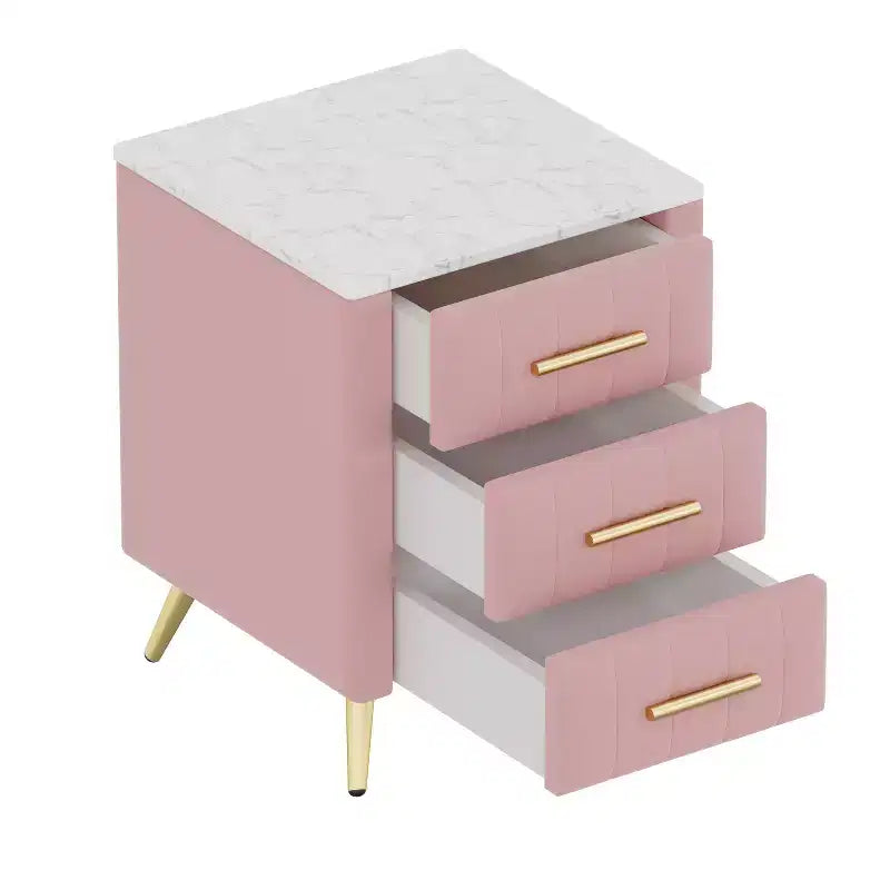 Table de Chevet Capitonnée en Bois Élégante et Fonctionnelle à 3 Tiroirs pour Chambre à Coucher ou Salon