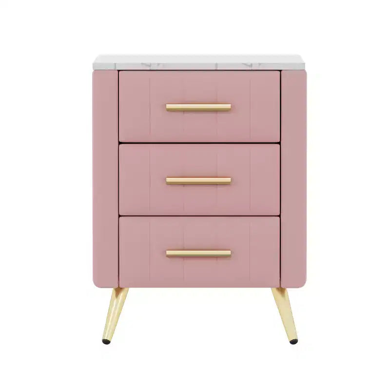 Table de Chevet Capitonnée en Bois Élégante et Fonctionnelle à 3 Tiroirs pour Chambre à Coucher ou Salon