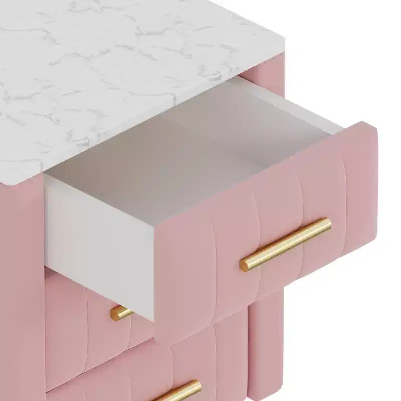 Table de Chevet Capitonnée en Bois Élégante et Fonctionnelle à 3 Tiroirs pour Chambre à Coucher ou Salon