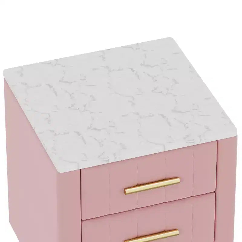 Table de Chevet Capitonnée en Bois Élégante et Fonctionnelle à 3 Tiroirs pour Chambre à Coucher ou Salon