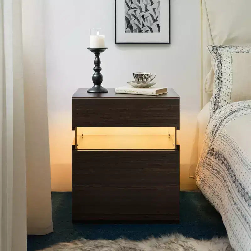 LED LED Lighted 3 Drawer Nightstand for Bedroom Living Room