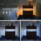 Table de Chevet à 3 Tiroirs avec Lumière LED pour Chambre à Coucher ou Salon