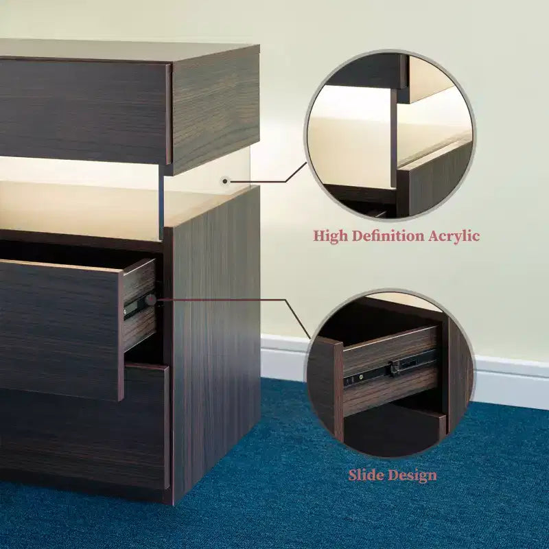 Table de Chevet à 3 Tiroirs avec Lumière LED pour Chambre à Coucher ou Salon