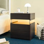Table de Chevet à 3 Tiroirs avec Lumière LED pour Chambre à Coucher ou Salon