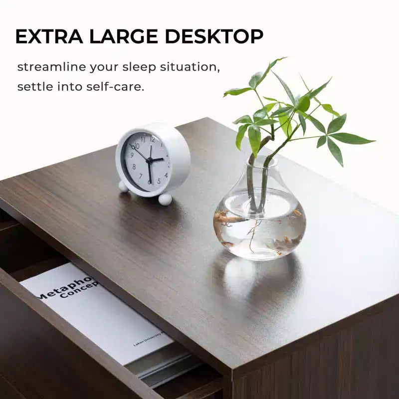 Table de Chevet à 3 Tiroirs avec Lumière LED pour Chambre à Coucher ou Salon