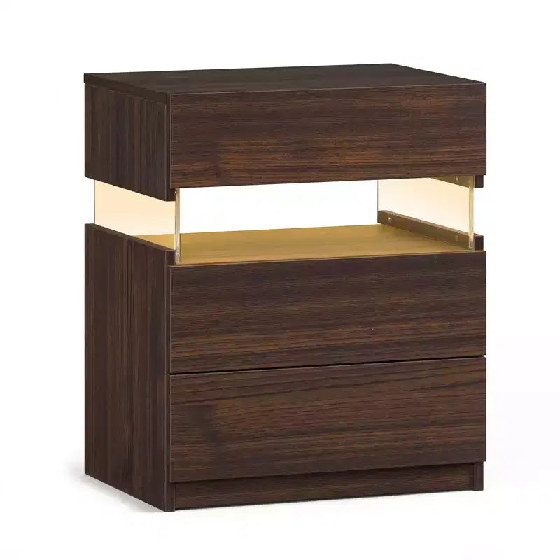 Table de Chevet à 3 Tiroirs avec Lumière LED pour Chambre à Coucher ou Salon