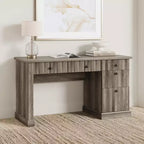 54 Modern Executive Office Desk with Charging Station & File Drawers, Fluted Wood Computer Writing Desk with Storage for Home Study