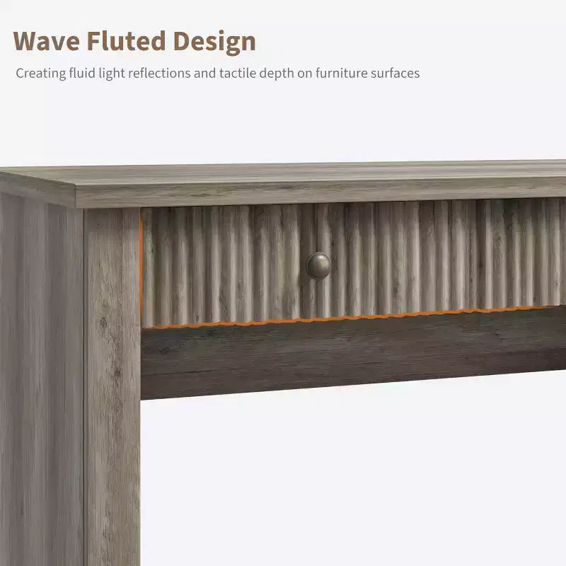 54 Modern Executive Office Desk with Charging Station & File Drawers, Fluted Wood Computer Writing Desk with Storage for Home Study