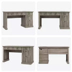 54 Modern Executive Office Desk with Charging Station & File Drawers, Fluted Wood Computer Writing Desk with Storage for Home Study