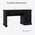 54 Modern Executive Office Desk with Charging Station & File Drawers, Fluted Wood Computer Writing Desk with Storage for Home Study