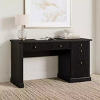 54 Modern Executive Office Desk with Charging Station & File Drawers, Fluted Wood Computer Writing Desk with Storage for Home Study