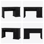 54 Modern Executive Office Desk with Charging Station & File Drawers, Fluted Wood Computer Writing Desk with Storage for Home Study